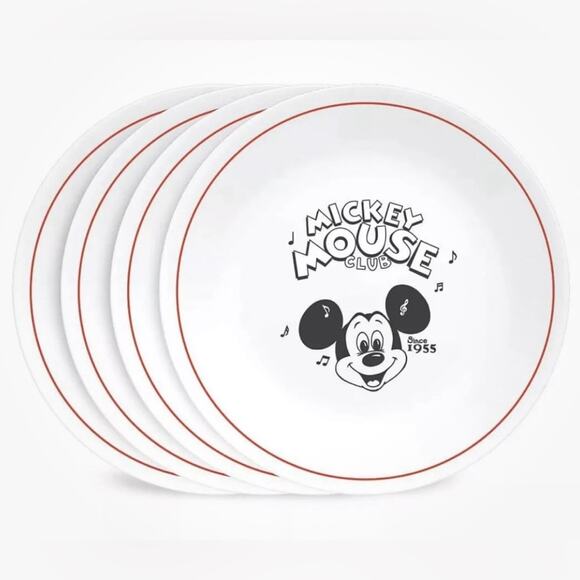Corelle Disney Mickey Mouse Club Dessert Plates Set of 4 White/Black/Red 6.75" - Picture 1 of 5